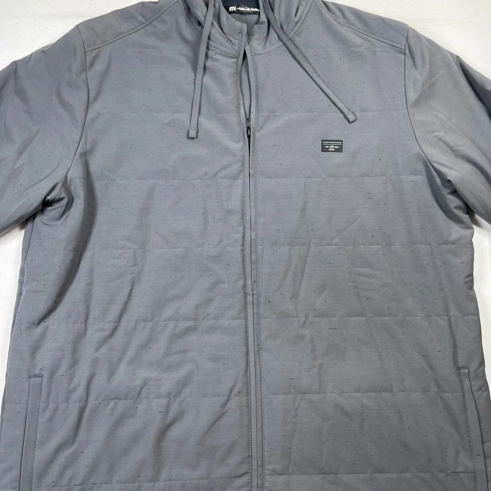 Travis Mathew Hooded Jacket Men 2XL Gray Stretch Drawstring Long Sleeve Full Zip